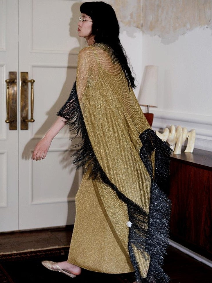 badtaste Metallic New Chinese Embroidered Women's Knit Slip Maxi Dresses