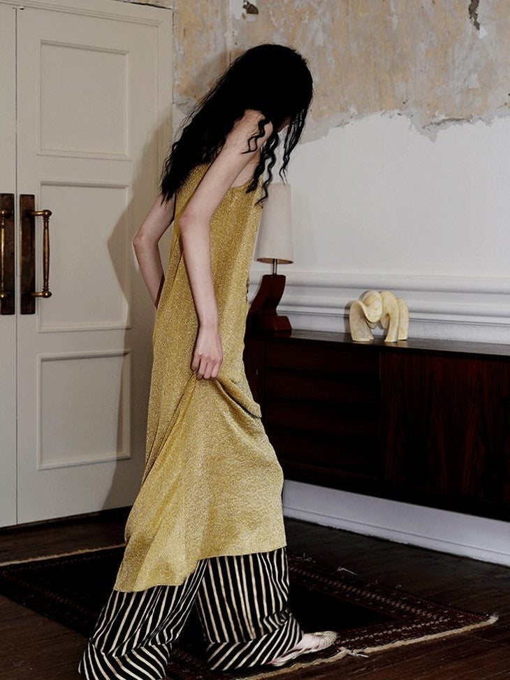 badtaste Metallic New Chinese Embroidered Women's Knit Slip Maxi Dresses
