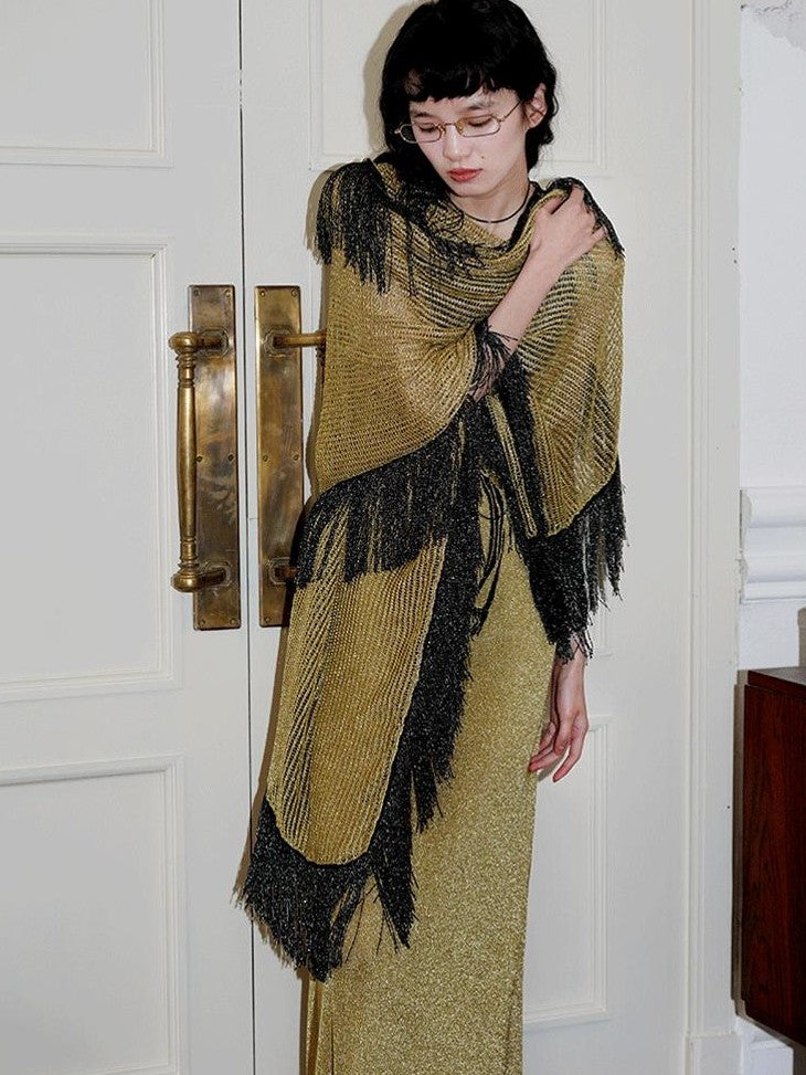 badtaste Metallic New Chinese Embroidered Women's Knit Slip Maxi Dresses