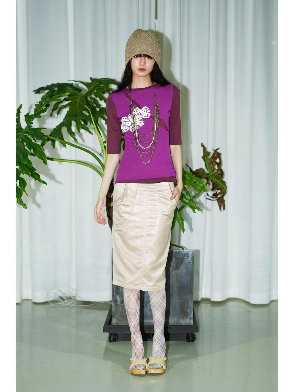 badtaste Metallic Sheen H Line Low Waist Slim Vintage Women's Light Gold Midi Skirts
