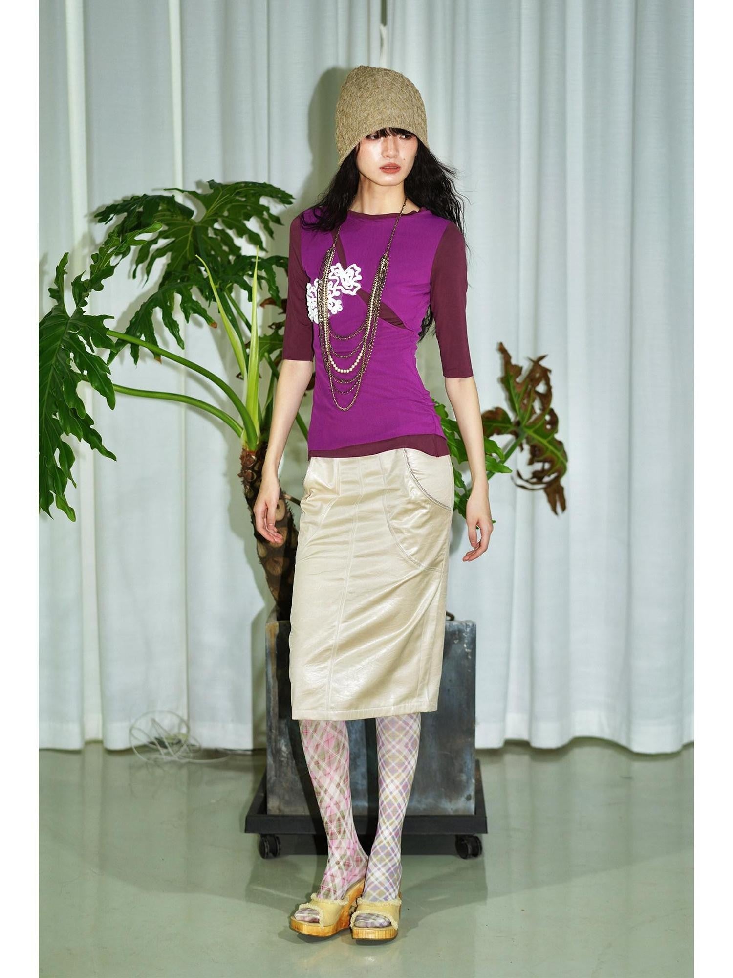 badtaste Metallic Sheen H Line Low Waist Slim Vintage Women's Light Gold Midi Skirts