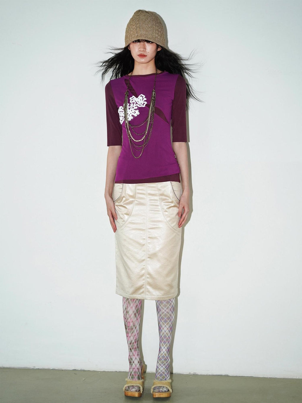 badtaste Metallic Sheen H Line Low Waist Slim Vintage Women's Light Gold Midi Skirts