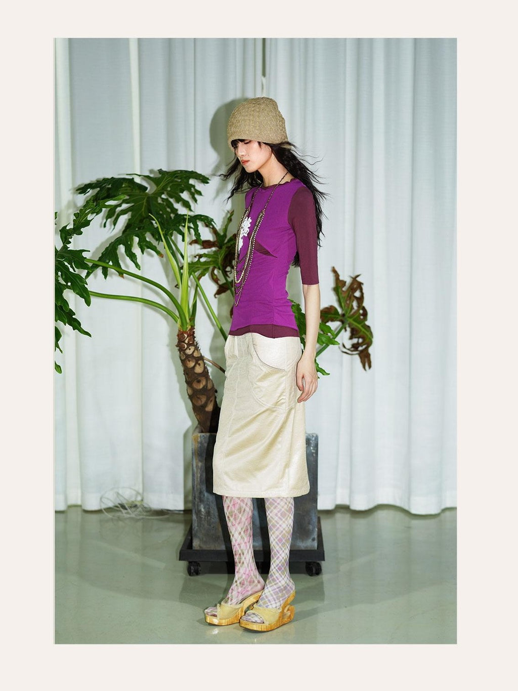 badtaste Metallic Sheen H Line Low Waist Slim Vintage Women's Light Gold Midi Skirts