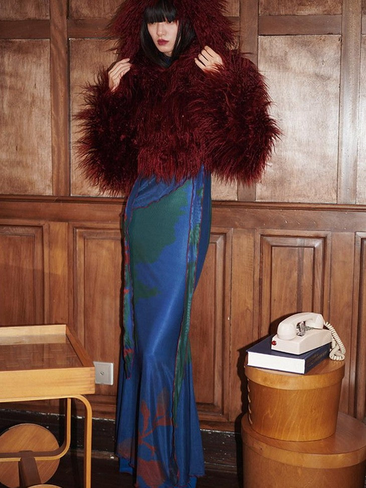 badtaste New Chinese Print Mesh Convertible Slim Women's Tulle Strapless Maxi Dresses