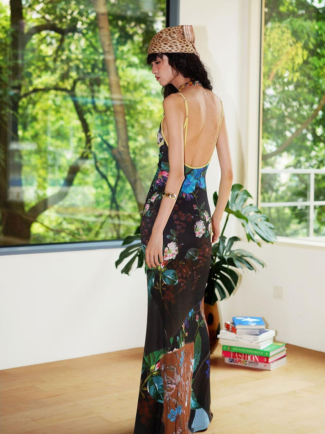 badtaste New Chinese Print V-neck Lace Mermaid Women's Slip Maxi Dresses
