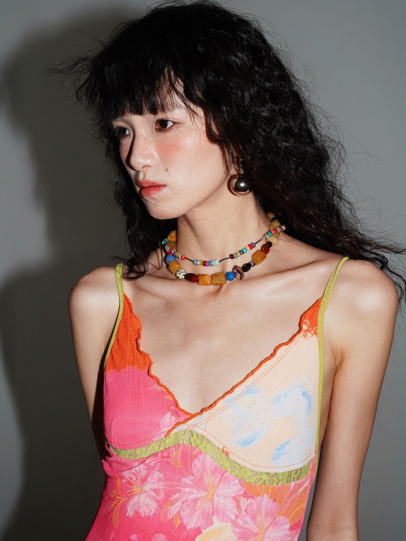 badtaste New Chinese Print V-neck Lace Mermaid Women's Slip Maxi Dresses