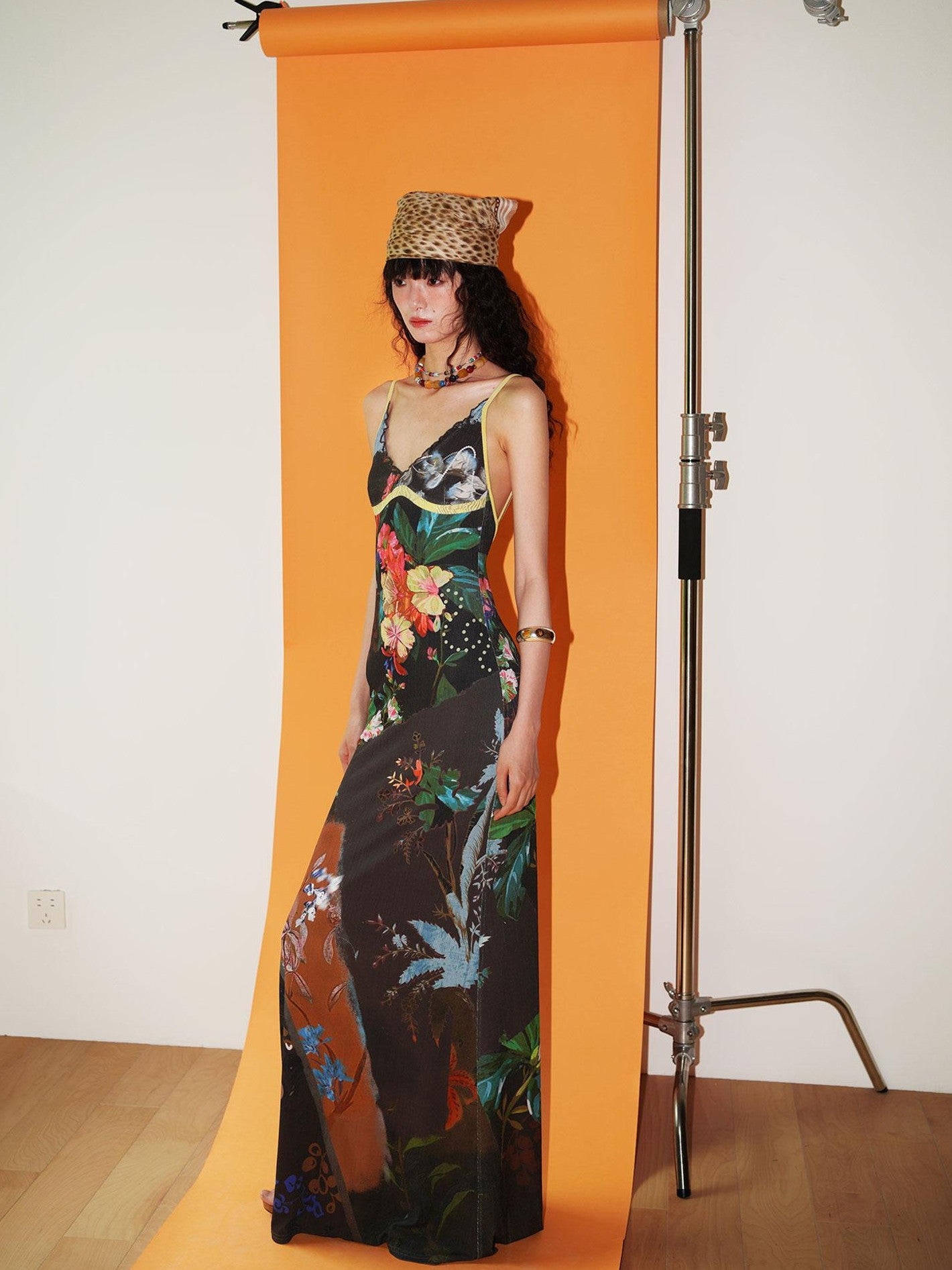 badtaste New Chinese Print V-neck Lace Mermaid Women's Slip Maxi Dresses