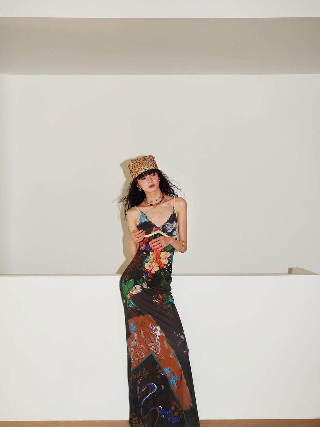 badtaste New Chinese Print V-neck Lace Mermaid Women's Slip Maxi Dresses