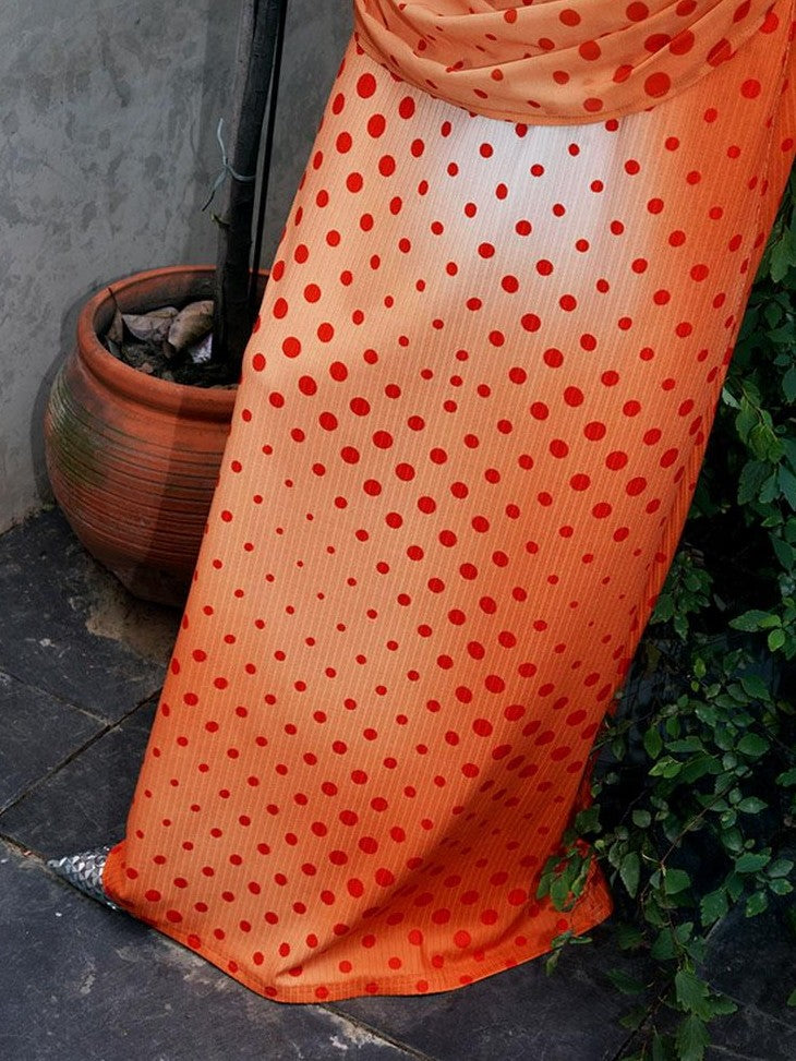 badtaste Orange Polka Dot Off Shoulder Multiway Slim Women's Beach Maxi Dresses