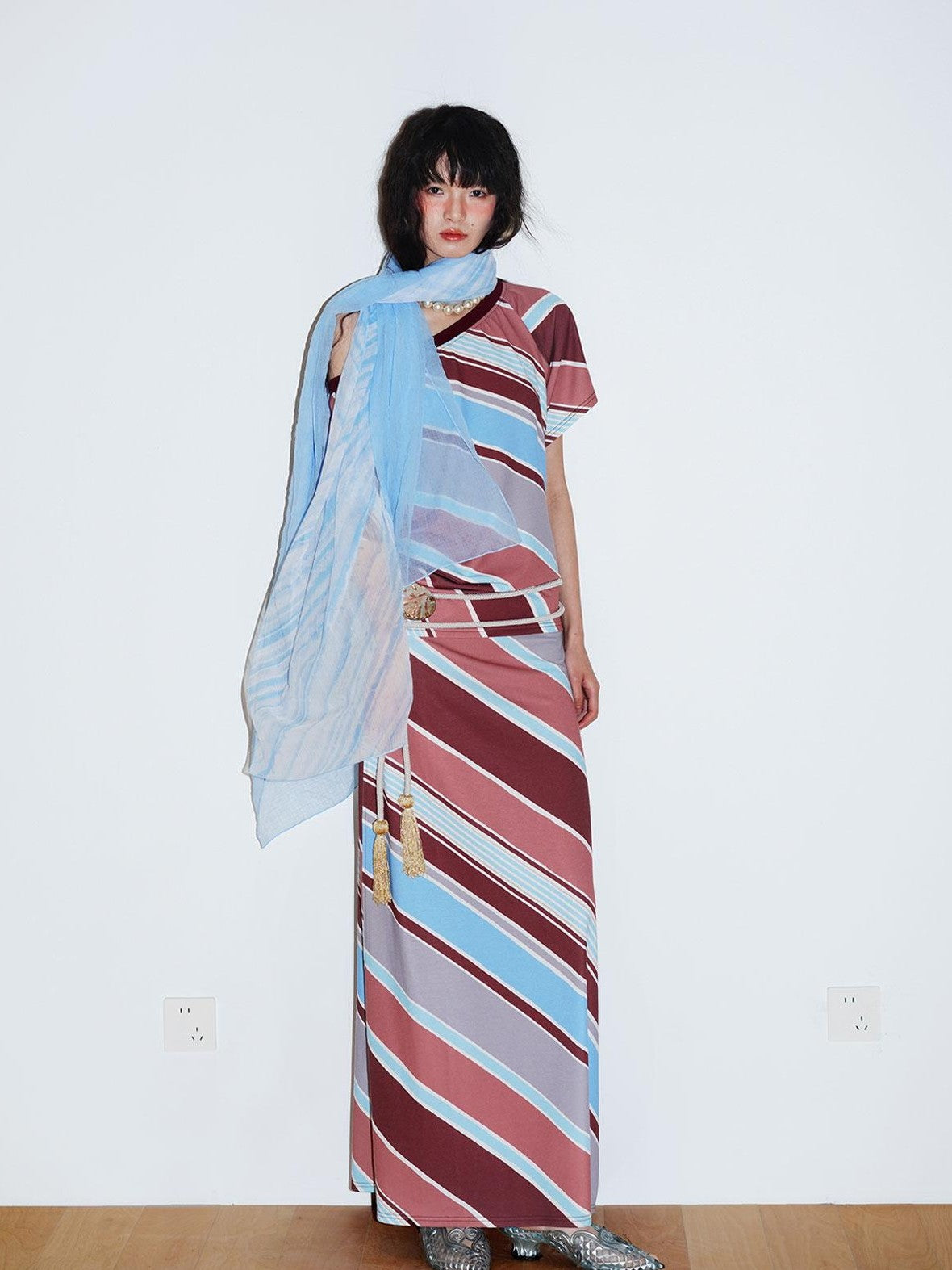 badtaste Oversized Checked Colorblock Pleated Semi Sheer Women's Silk Scarves & Shawls