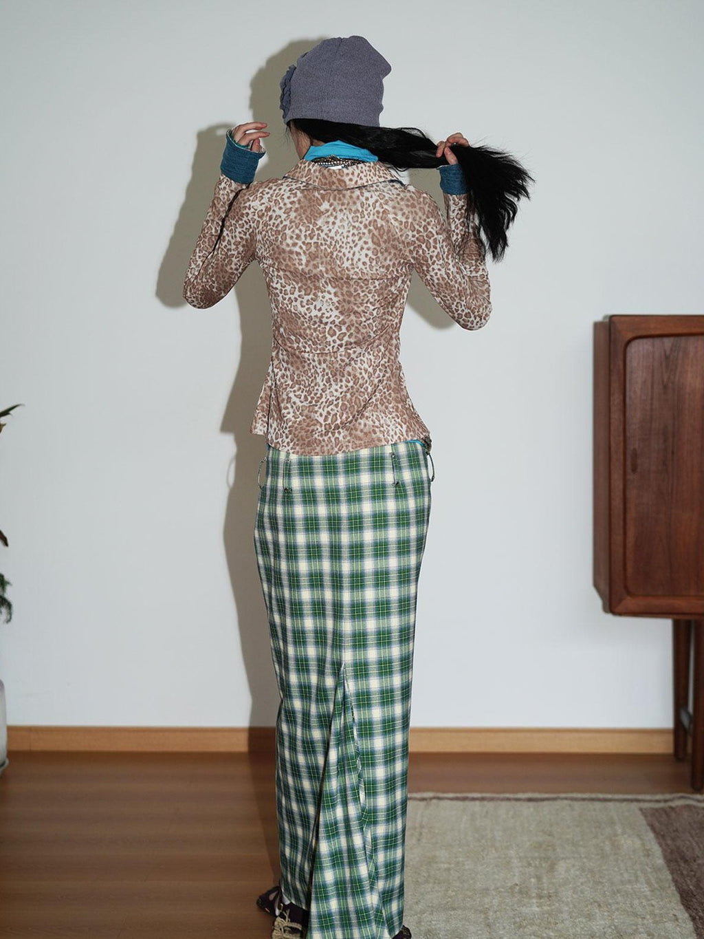 badtaste Patchwork Colorblock Retro Leopard Women's Knit Slim Fit Long Sleeve Overshirts