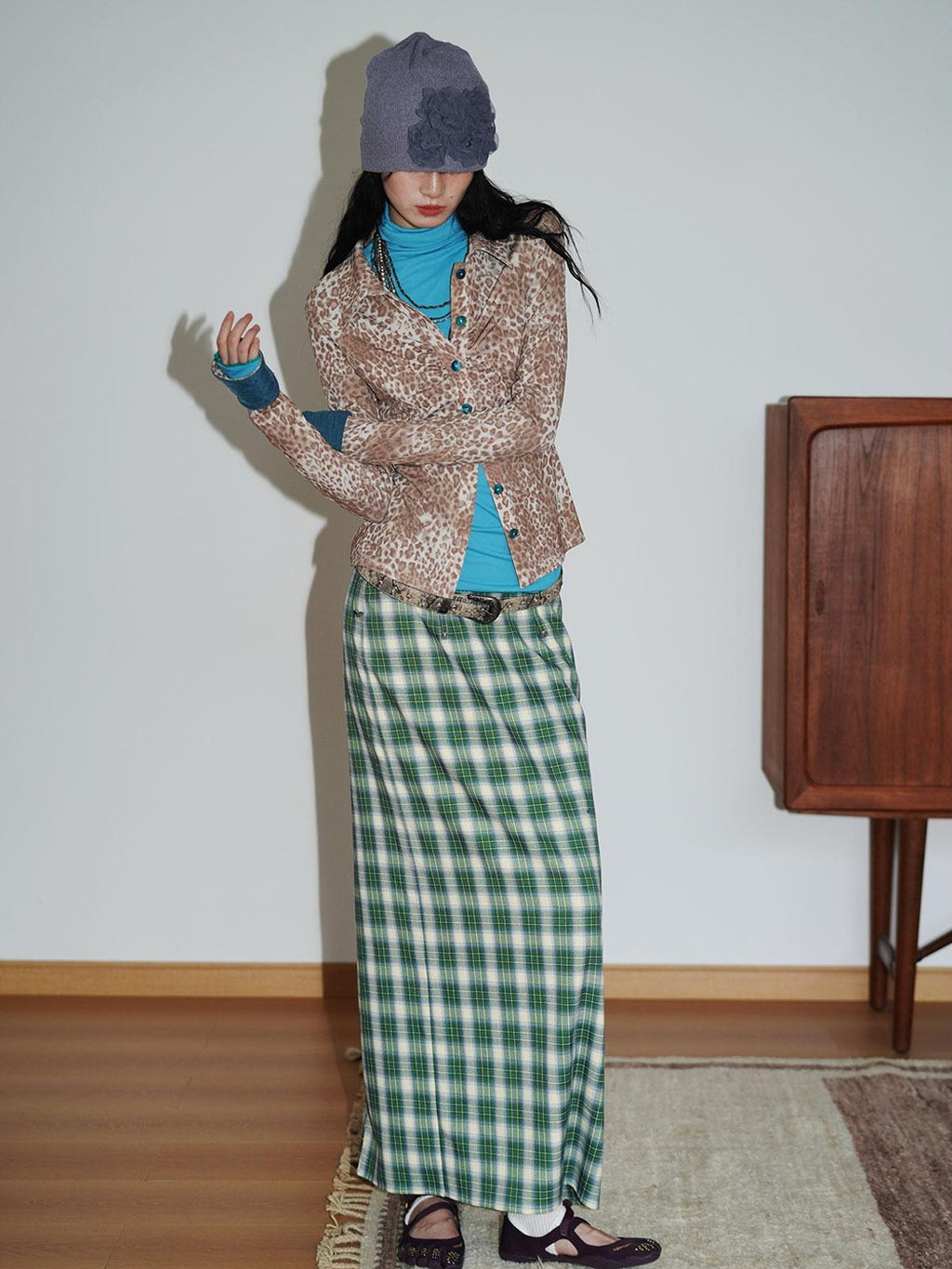 badtaste Patchwork Colorblock Retro Leopard Women's Knit Slim Fit Long Sleeve Overshirts