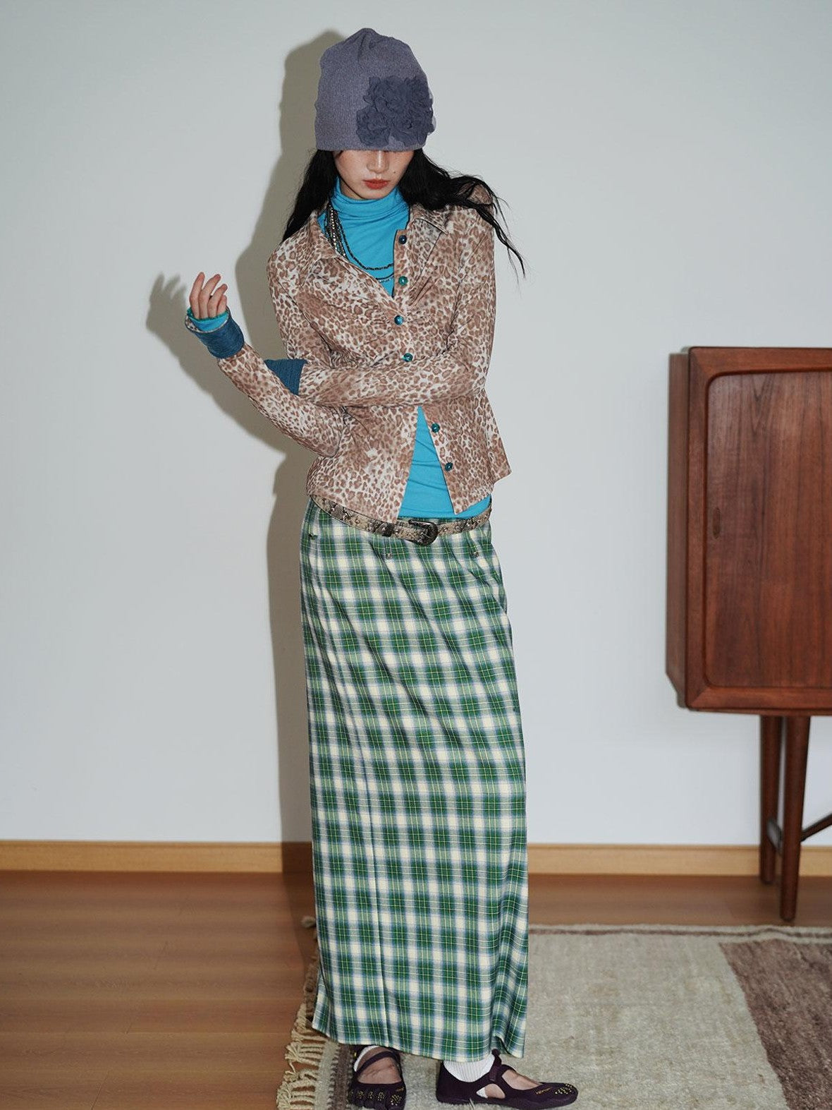 badtaste Patchwork Colorblock Retro Leopard Women's Knit Slim Fit Long Sleeve Overshirts