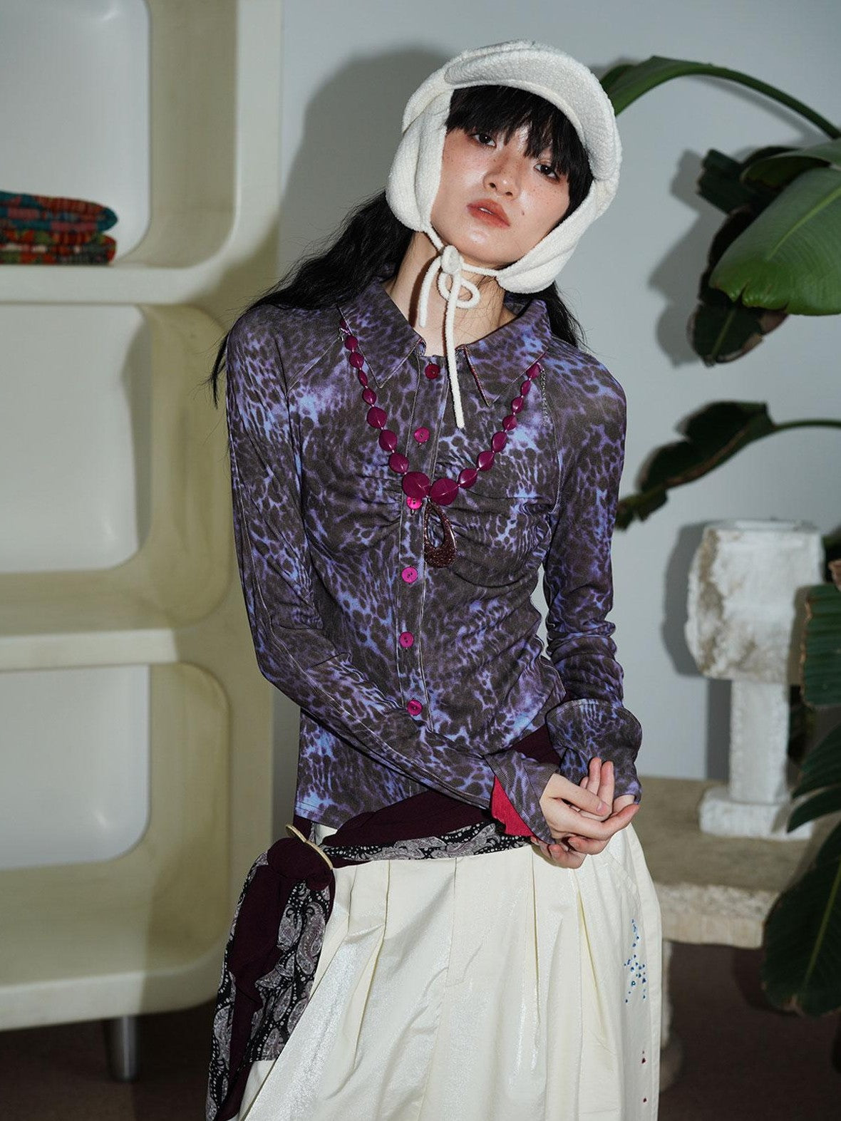 badtaste Patchwork Colorblock Retro Leopard Women's Knit Slim Fit Long Sleeve Overshirts
