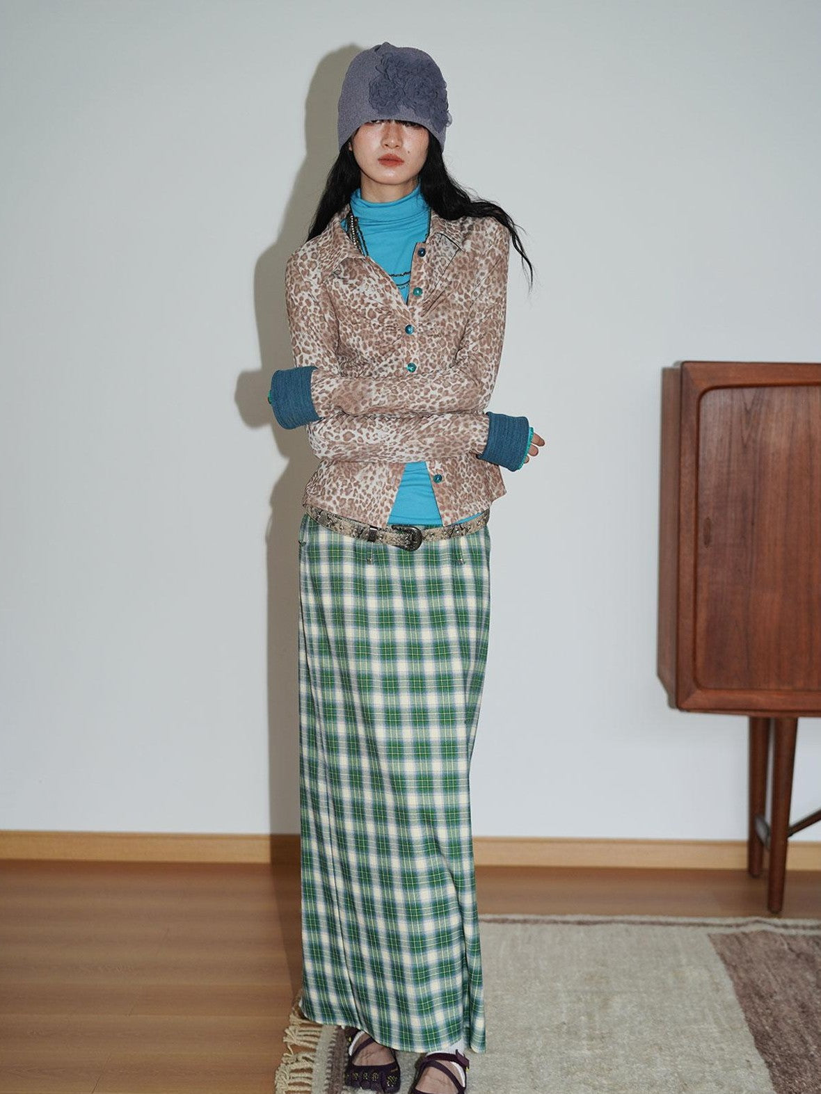 badtaste Patchwork Colorblock Retro Leopard Women's Knit Slim Fit Long Sleeve Overshirts