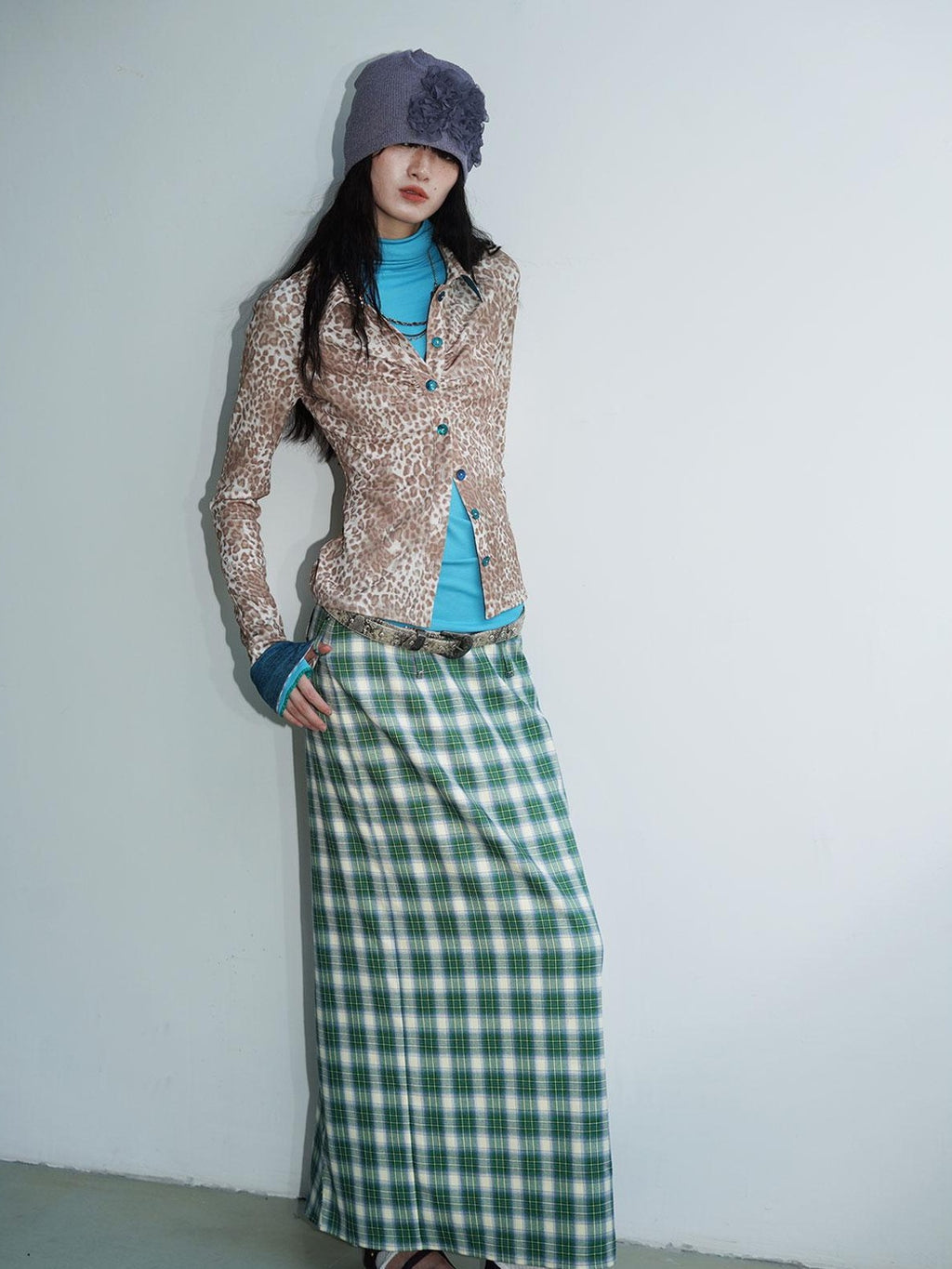 badtaste Patchwork Colorblock Retro Leopard Women's Knit Slim Fit Long Sleeve Overshirts