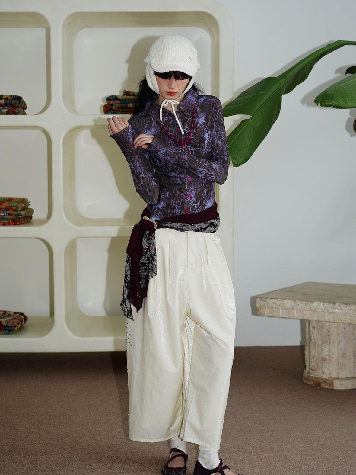 badtaste Patchwork Colorblock Retro Leopard Women's Knit Slim Fit Long Sleeve Overshirts