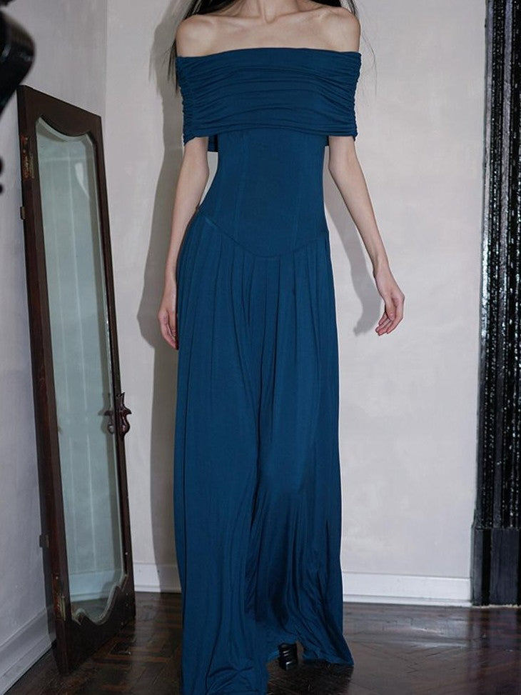 badtaste Peacock Blue Off Shoulder Slim Two Piece Women's Strapless Maxi Dresses