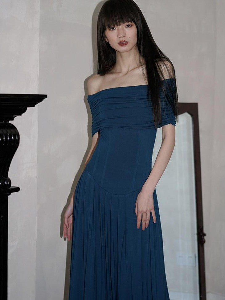 badtaste Peacock Blue Off Shoulder Slim Two Piece Women's Strapless Maxi Dresses