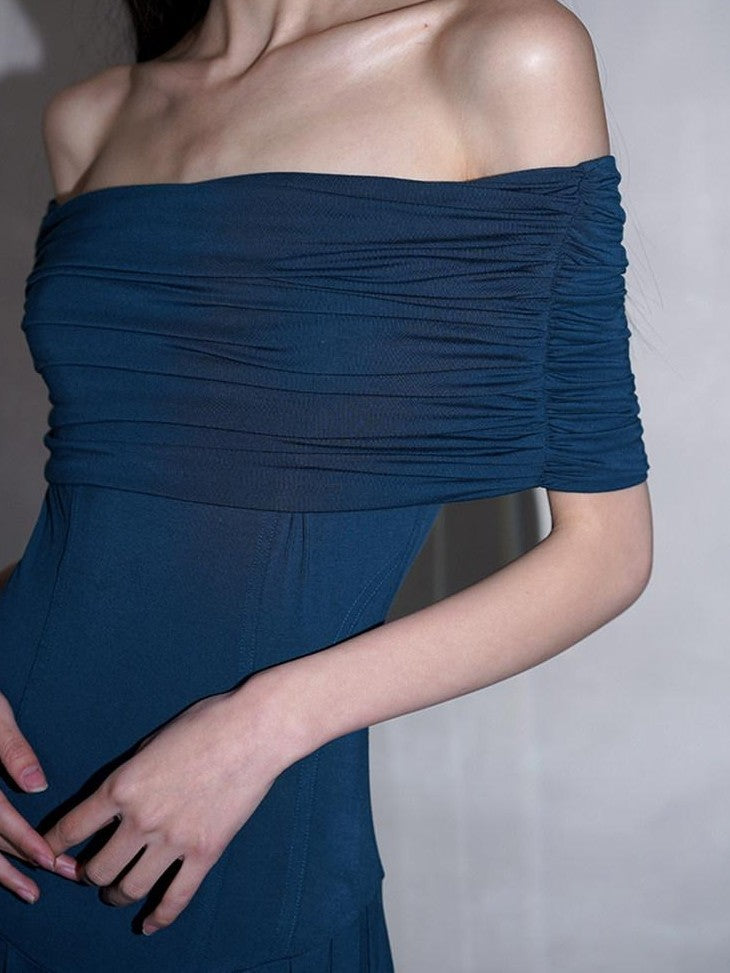 badtaste Peacock Blue Off Shoulder Slim Two Piece Women's Strapless Maxi Dresses