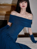 badtaste Peacock Blue Off Shoulder Slim Two Piece Women's Strapless Maxi Dresses