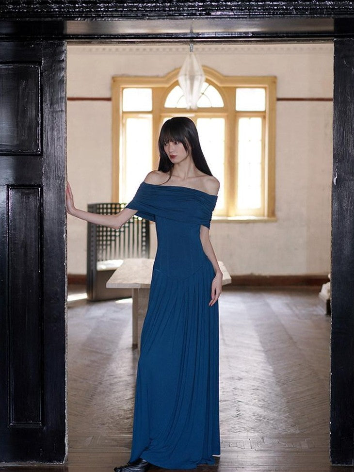 badtaste Peacock Blue Off Shoulder Slim Two Piece Women's Strapless Maxi Dresses
