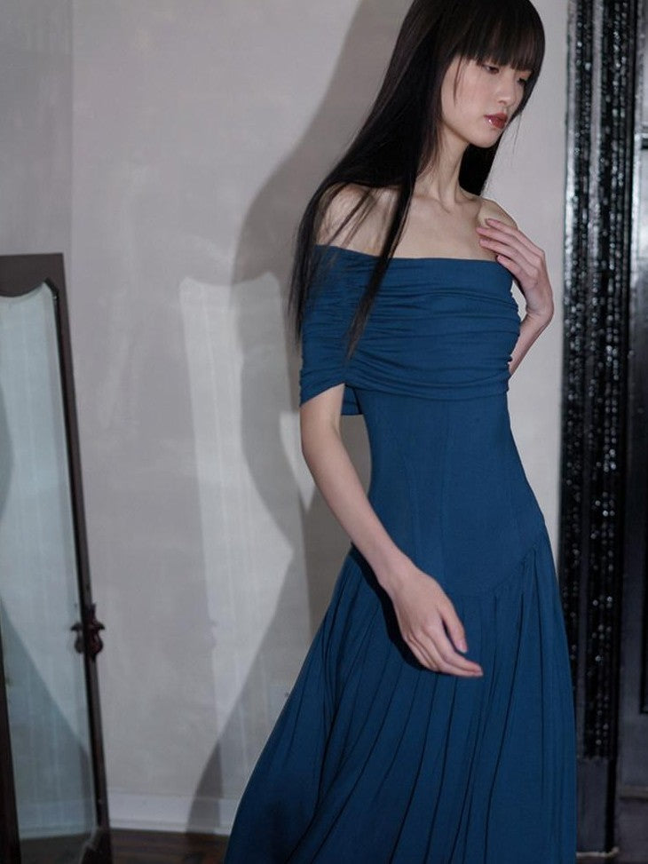 badtaste Peacock Blue Off Shoulder Slim Two Piece Women's Strapless Maxi Dresses