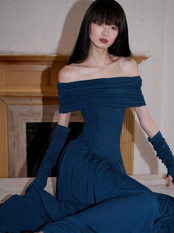 badtaste Peacock Blue Off Shoulder Slim Two Piece Women's Strapless Maxi Dresses