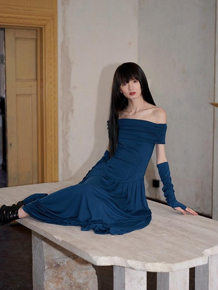 badtaste Peacock Blue Off Shoulder Slim Two Piece Women's Strapless Maxi Dresses