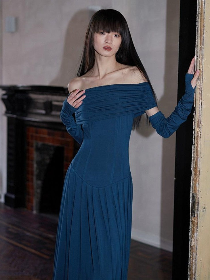 badtaste Peacock Blue Off Shoulder Slim Two Piece Women's Strapless Maxi Dresses