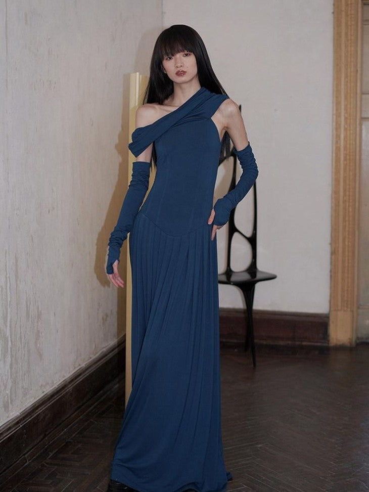 badtaste Peacock Blue Off Shoulder Slim Two Piece Women's Strapless Maxi Dresses