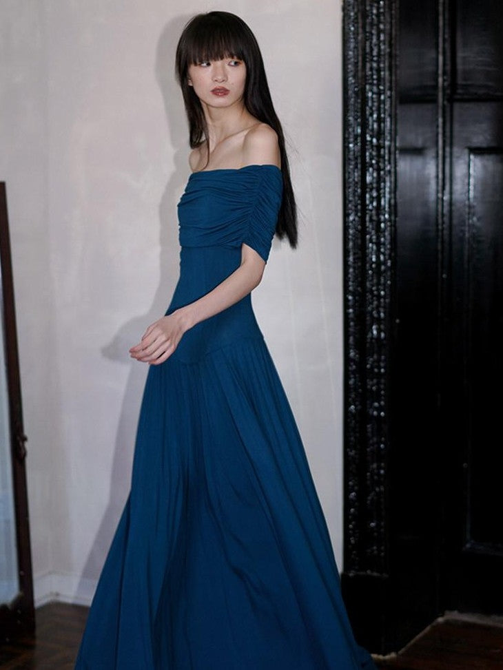 badtaste Peacock Blue Off Shoulder Slim Two Piece Women's Strapless Maxi Dresses