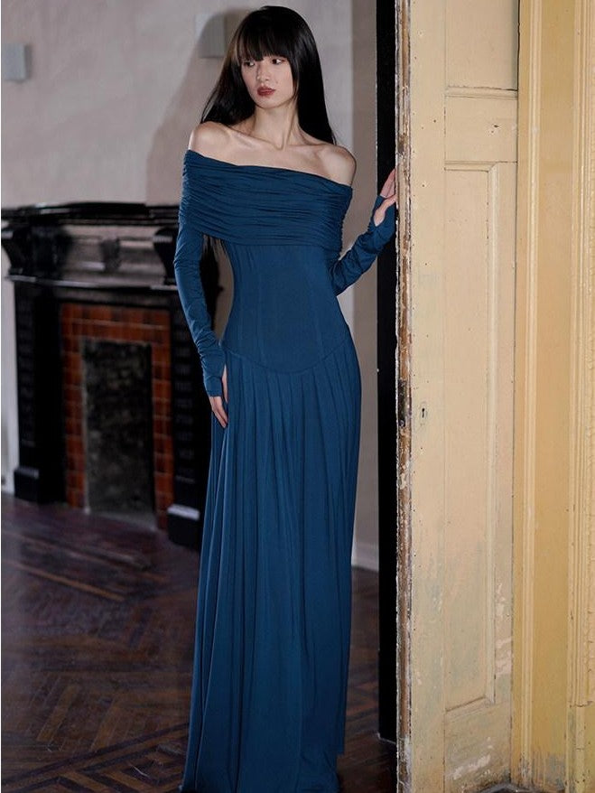 badtaste Peacock Blue Off Shoulder Slim Two Piece Women's Strapless Maxi Dresses