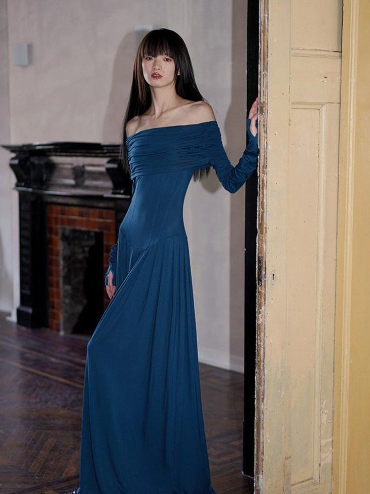 badtaste Peacock Blue Off Shoulder Slim Two Piece Women's Strapless Maxi Dresses