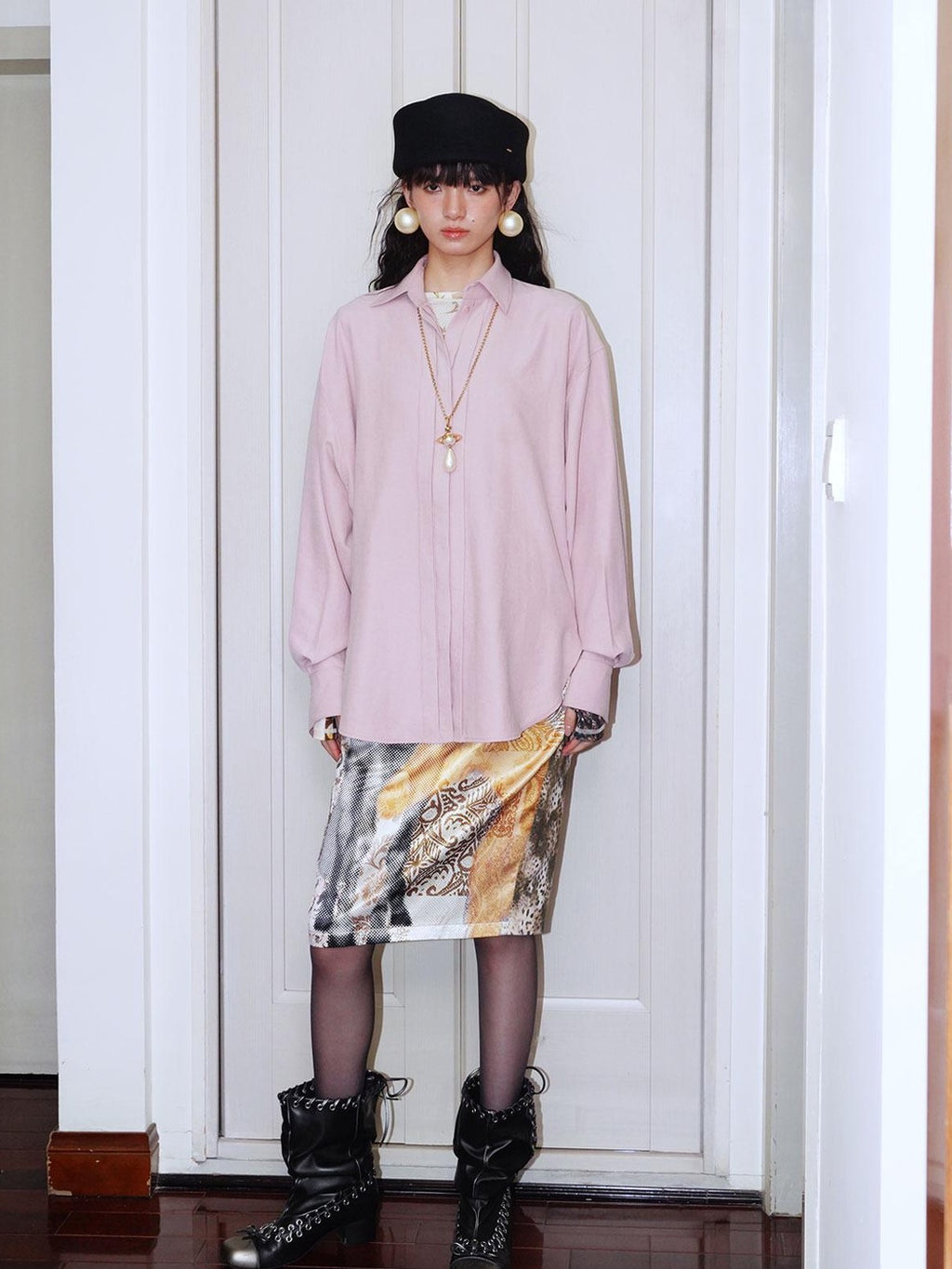 badtaste Pink Brushed Solid Vintage Loose Casual Long Sleeve Women's Oversized Shirts
