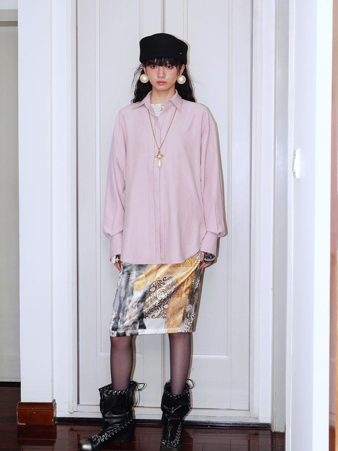 badtaste Pink Brushed Solid Vintage Loose Casual Long Sleeve Women's Oversized Shirts