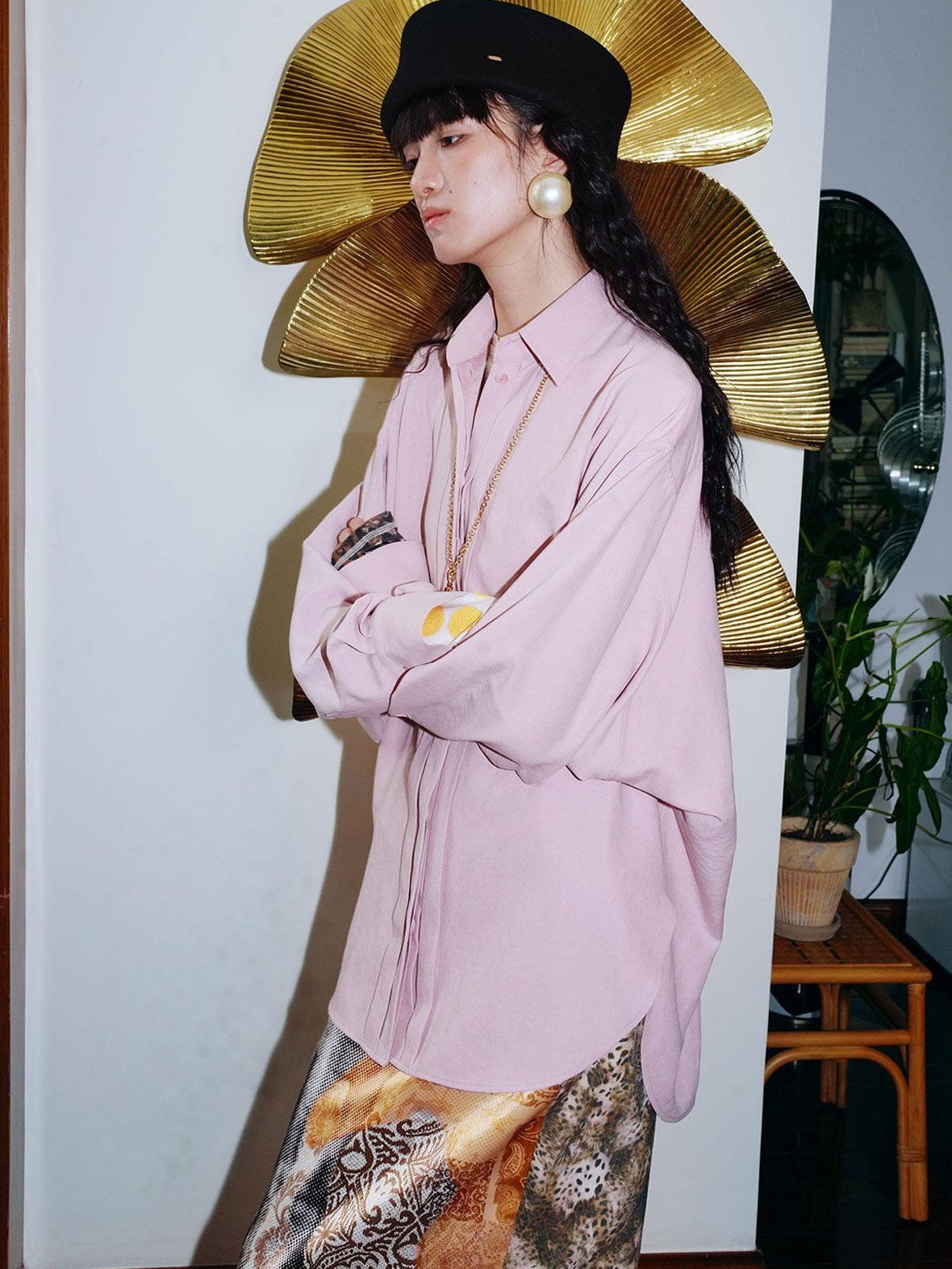 badtaste Pink Brushed Solid Vintage Loose Casual Long Sleeve Women's Oversized Shirts