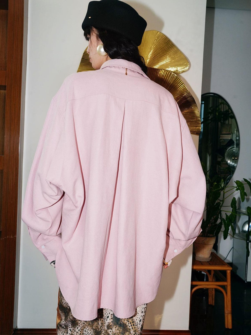 badtaste Pink Brushed Solid Vintage Loose Casual Long Sleeve Women's Oversized Shirts