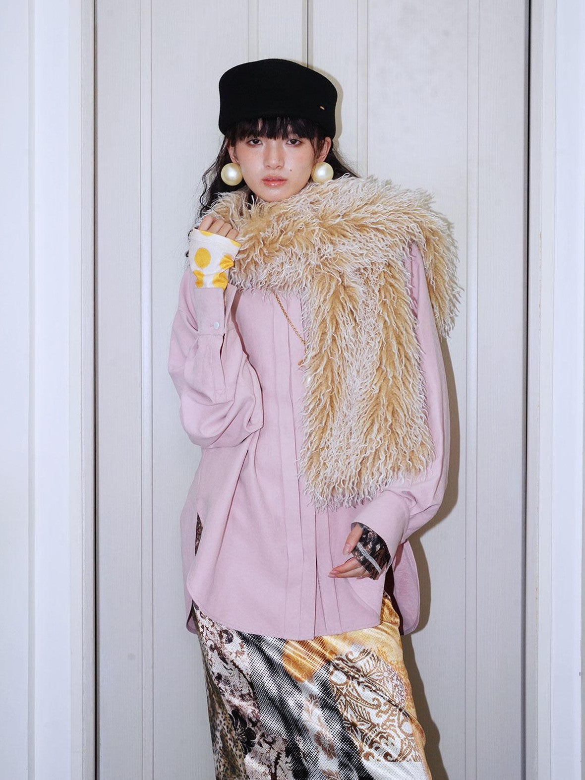 badtaste Pink Brushed Solid Vintage Loose Casual Long Sleeve Women's Oversized Shirts