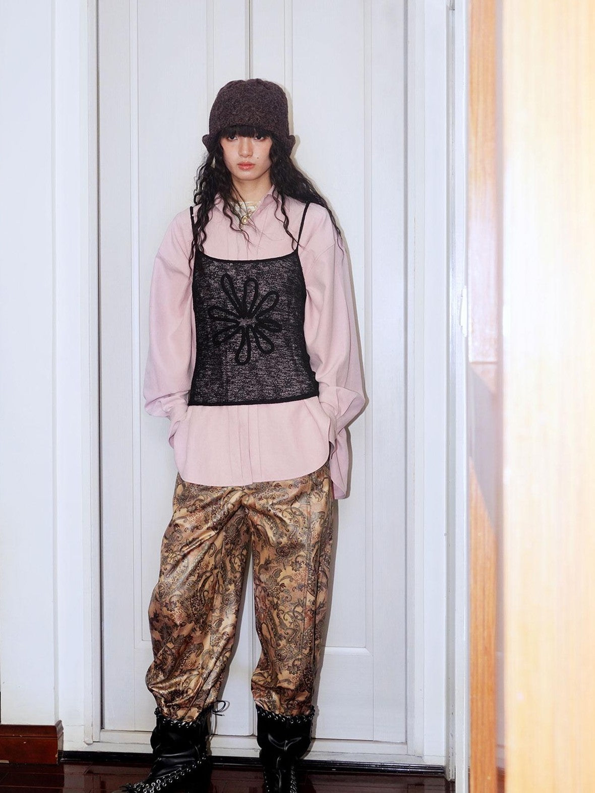 badtaste Pink Brushed Solid Vintage Loose Casual Long Sleeve Women's Oversized Shirts