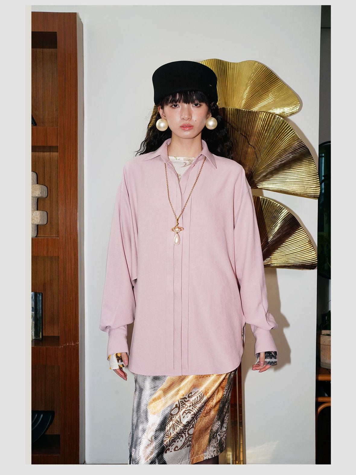 badtaste Pink Brushed Solid Vintage Loose Casual Long Sleeve Women's Oversized Shirts