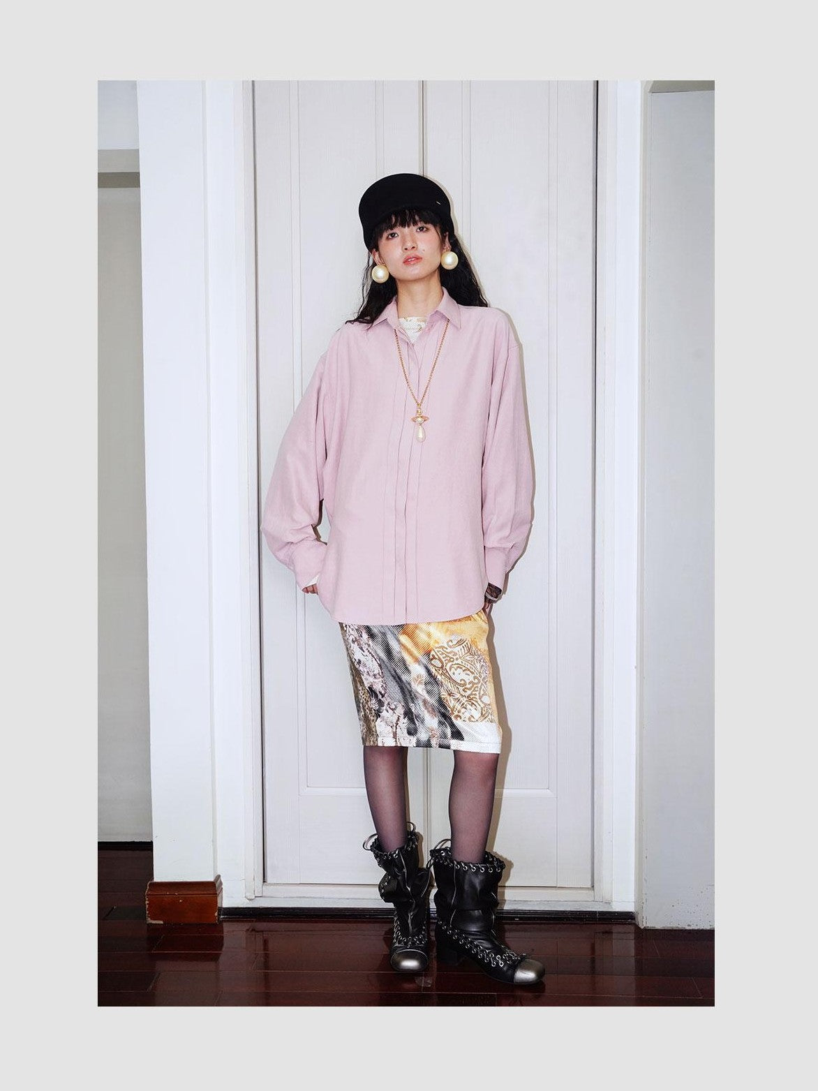 badtaste Pink Brushed Solid Vintage Loose Casual Long Sleeve Women's Oversized Shirts