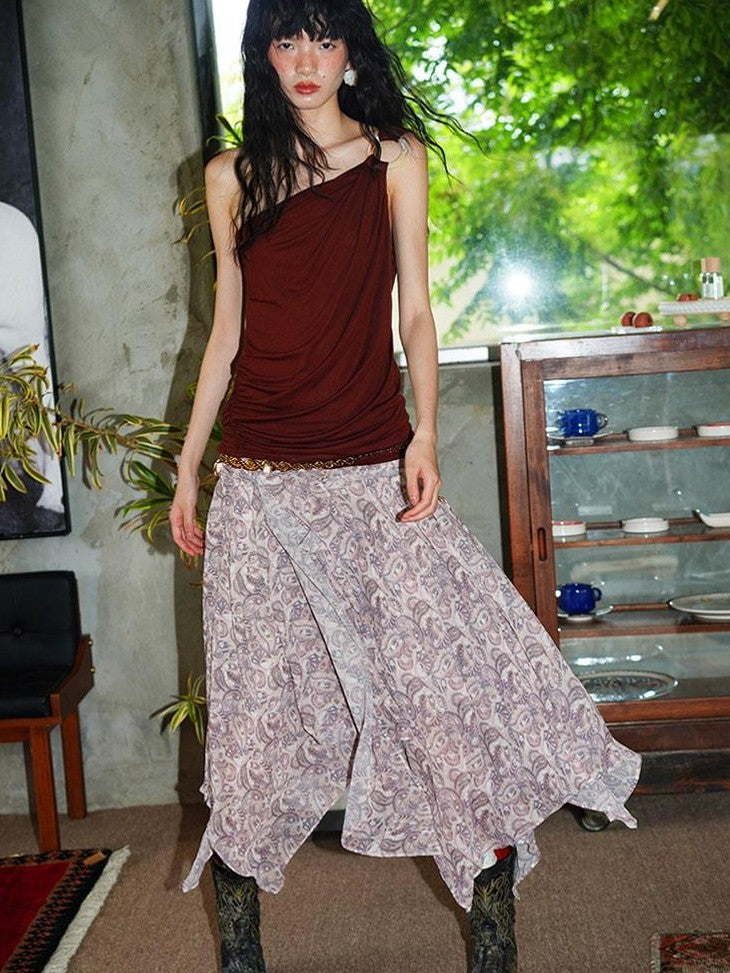 badtaste Pink Leopard Irregular Lace Up Multiway A Line Women's Midi Skirts
