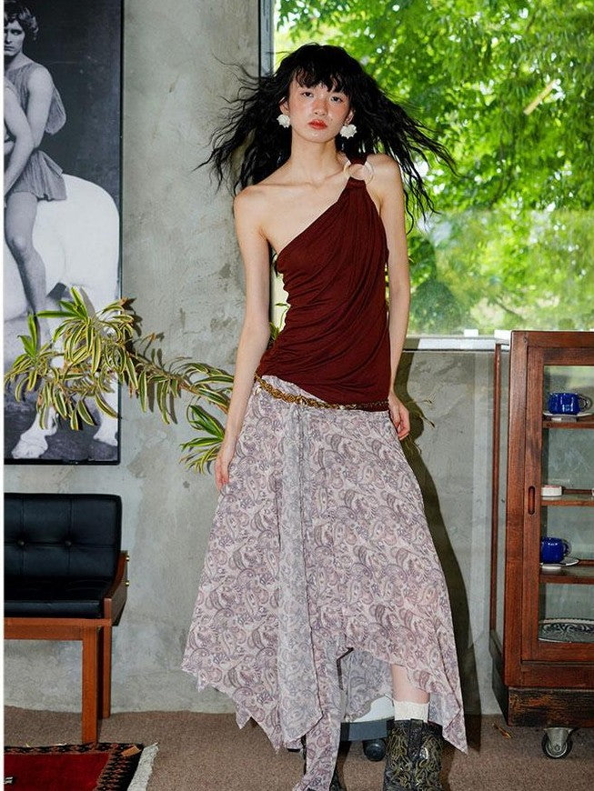 badtaste Pink Leopard Irregular Lace Up Multiway A Line Women's Midi Skirts
