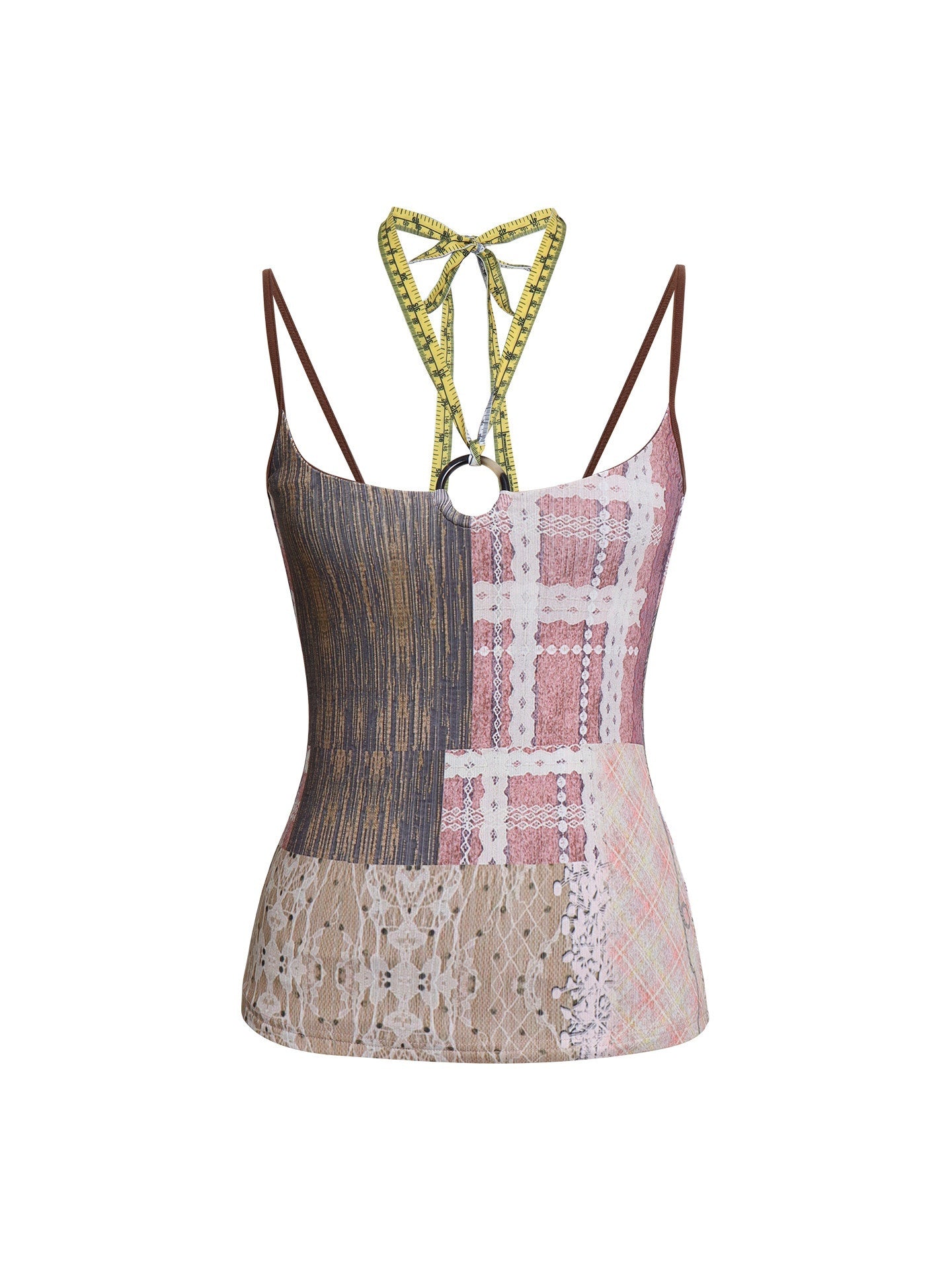 badtaste_Pink_Retro_Print_Halter_Multiway_U_Neck_Slim_Fit_Women's_Camisoles_1047035980409_MISSTT