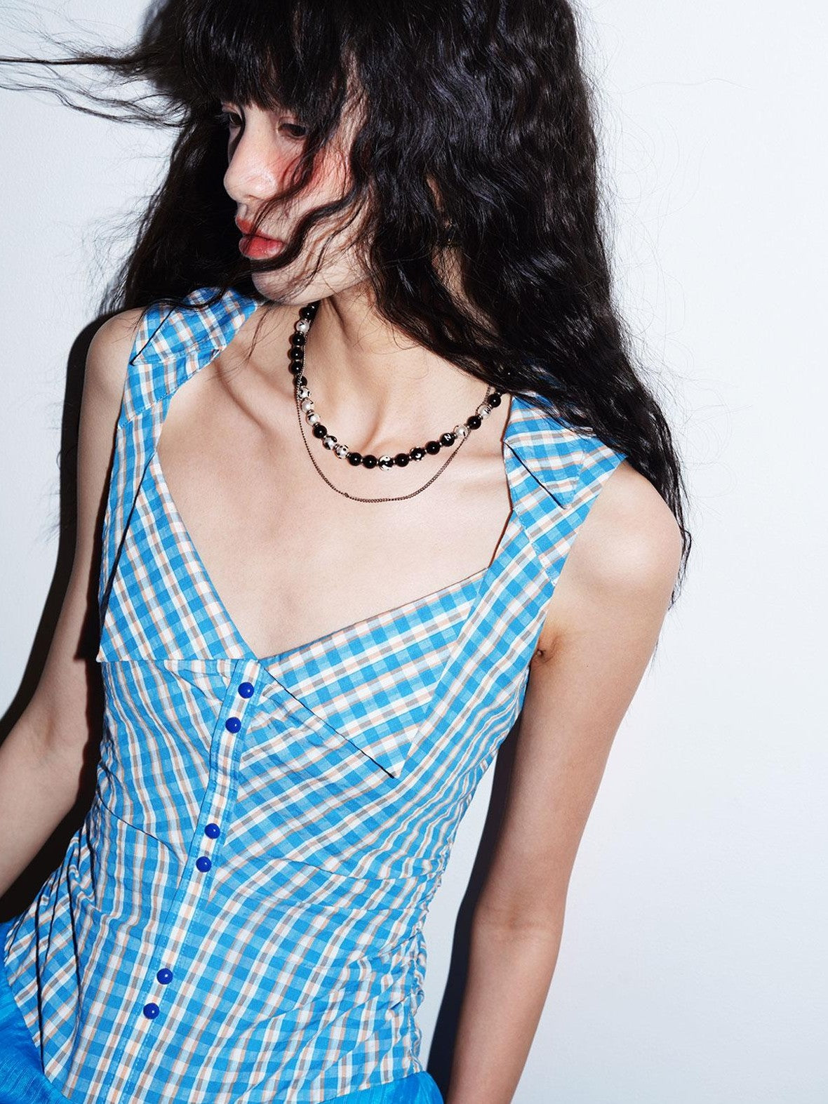 badtaste Plaid Colorblock Spliced Collared Faux Two Piece Women's Slip Maxi Dresses