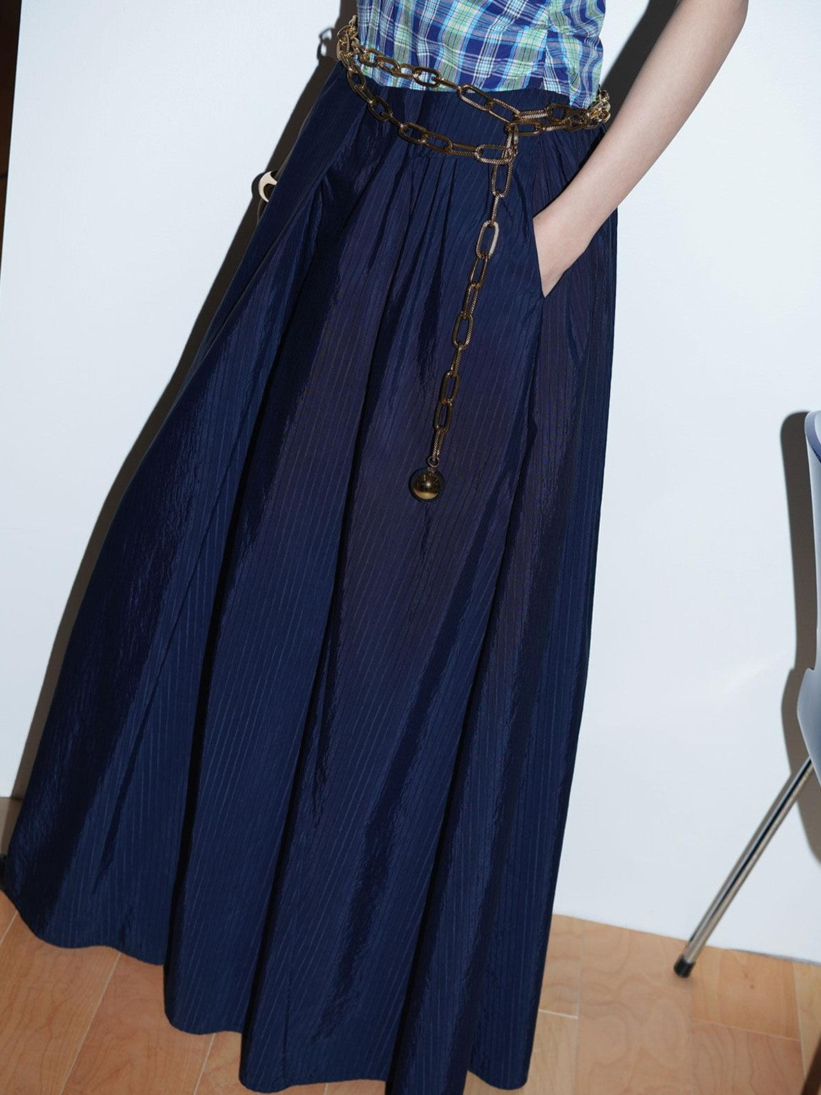 badtaste Plaid Colorblock Spliced Collared Faux Two Piece Women's Slip Maxi Dresses