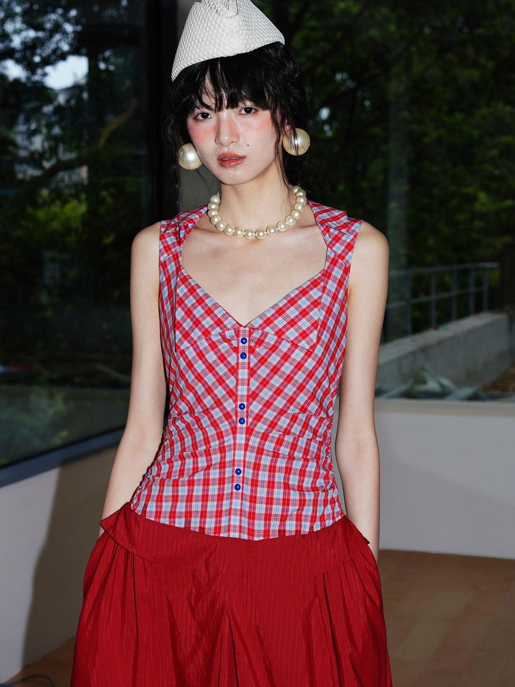 badtaste Plaid Colorblock Spliced Collared Faux Two Piece Women's Slip Maxi Dresses