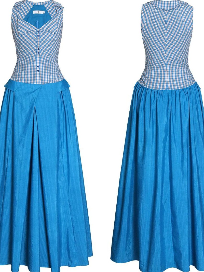 badtaste Plaid Colorblock Spliced Collared Faux Two Piece Women's Slip Maxi Dresses