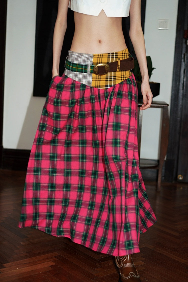 badtaste_Plaid_Patchwork_Colorblock_Vintage_Fishtail_Belted_Women's_Maxi_Skirts_722448601712_MISSTT